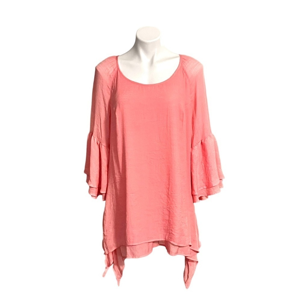 Indigo Soul Layered Ruffle Sleeve Tunic Size Large Coral New With Tags